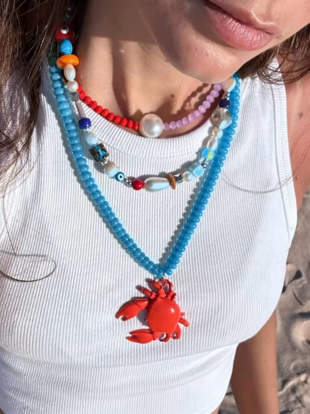 Red Crab Beach Necklace | Coastal Summer Statement Necklace | Y2K Ocean Jewelry
